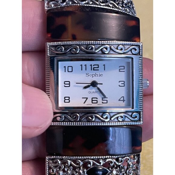 Sophie womens stretch quartz watch tortoise brown silver tone needs battery * - Picture 2 of 6